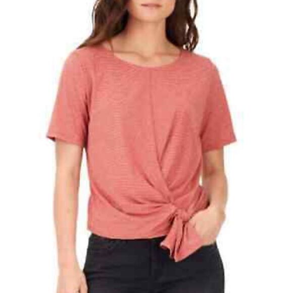 William Rast Red and White Striped Front Tie Short Sleeve Tee Shirt Womens Small - Picture 1 of 4